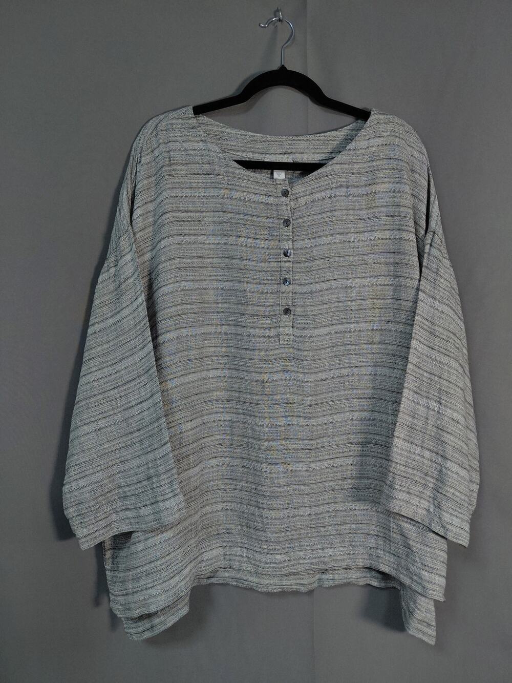 Pure Jill 100% Linen Gray Striped Lightweight Top Women Size XXL